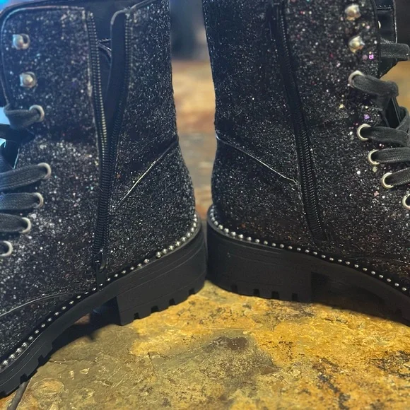 Black Glitter Combat Boots - Picture 6 of 8